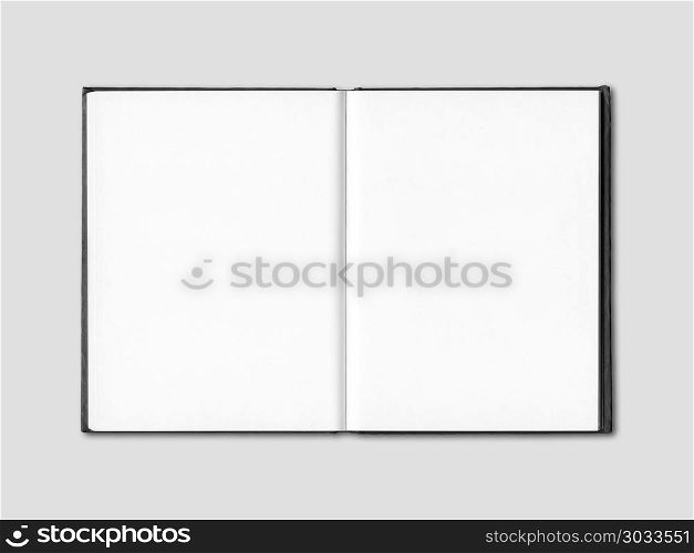 Blank open notebook mockup isolated on grey. Blank open notebook isolated on grey. Blank open notebook isolated on grey