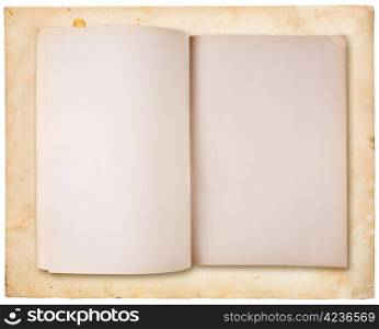 Blank open notepad, old paper on background