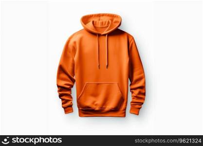 blank orange hoodie mockup with copy space on white background. design clothes print Ai generated