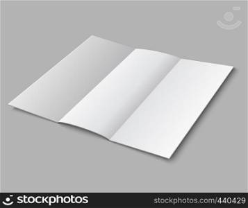 Blank paper folded leaflet. 3d white blank broadsheet vector template. Illustration of white blank booklet and brochure card. Blank paper folded leaflet. 3d white blank broadsheet vector template