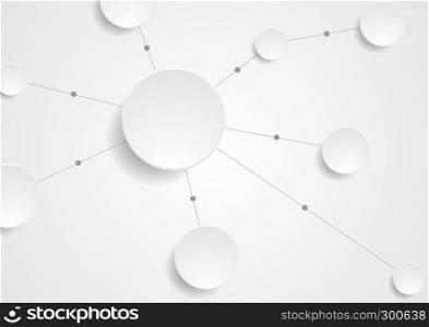 Blank paper integrated circles tech communication background with grey lines. Business teamwork concept design. Blank paper integrated circles tech background