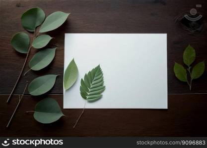 Blank paper sheet copy space with mockup and leaf. Illustration Generative AI 