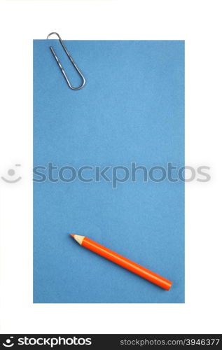 Blank paper with clip and pencil isolated over white background