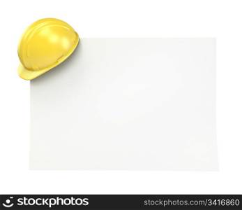 Blank paper with yellow helmet. isolated on white background
