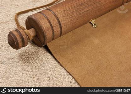 Blank parchment manuscript in a wooden case