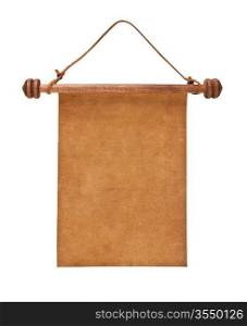 Blank parchment manuscript in a wooden case isolated on white background