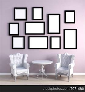 Blank Photo Frames for Template on a Wall. Blank Photo Frames