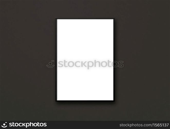Blank picture frame hanging on a black wall. Presentation mockup template. Blank picture frame hanging on a black wall