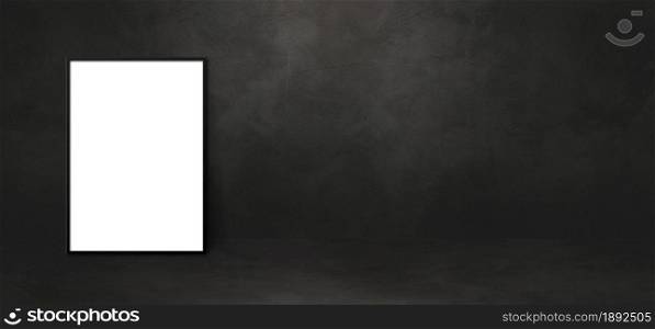 Blank picture frame leaning on a black wall. Presentation mockup template. Horizontal banner. Blank picture frame leaning on a black wall. Horizontal banner