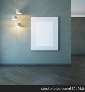 blank picture on the green wall, 3d rendering. blank picture on the green wall