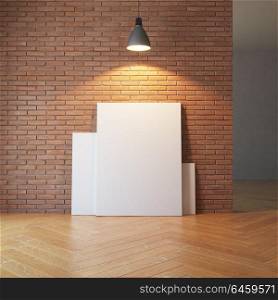 blank pictures on the brick wall, 3d rendering