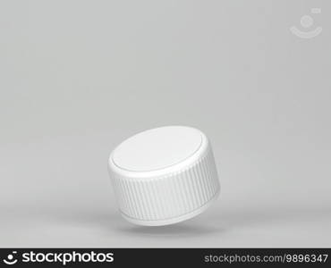 Blank plastic bottle cap mockup. 3d illustration on gray background 