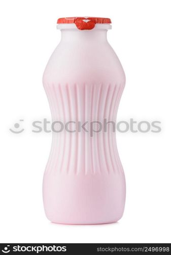 Blank plastic yogurt bottle with foil cap closed clean new closed isolated on white background