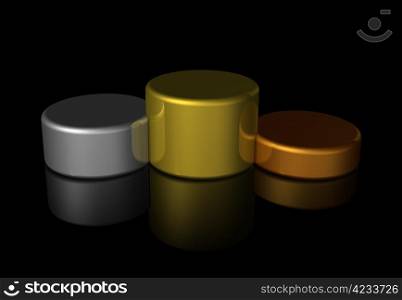 blank podium with bronze, silver and gold winners - three dimensional illustration isolated on black. 3D blank winners podium