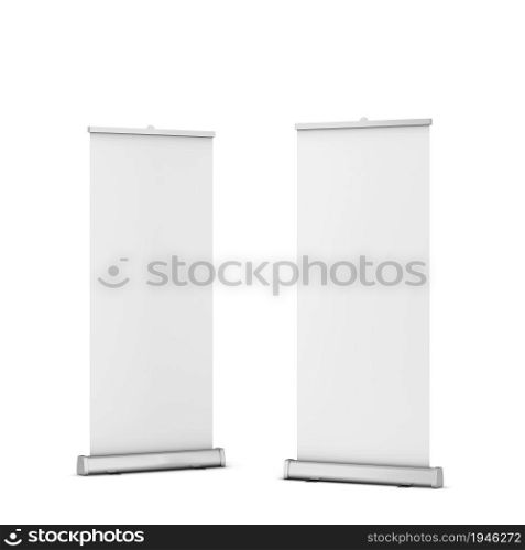 Blank rollup banner mockup. 3d illustration isolated on white background