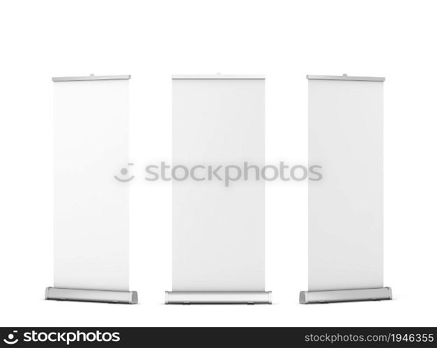 Blank rollup banner mockup. 3d illustration isolated on white background
