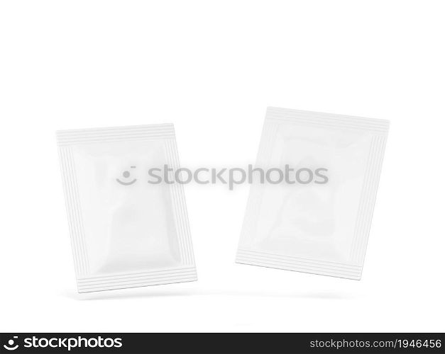 Blank sachet packaging mockup. 3d illustration isolated on white background
