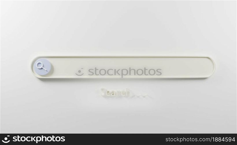 Blank search bar button with magnifying glass on white background, creative web searching design element, Browsing internet data box concept, 3D rendering illustration