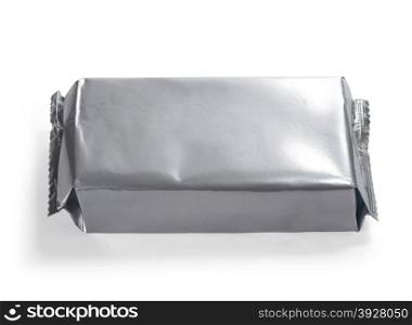 blank silver food packaging on white bacground. with clipping path