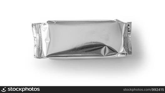 blank silver product packaging on white background with clipping path