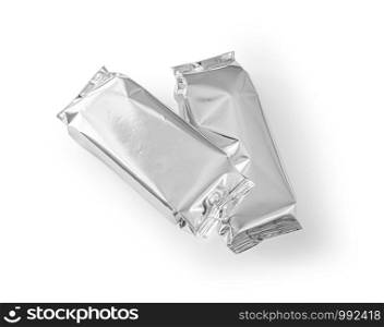 blank silver product packaging on white background with clipping path