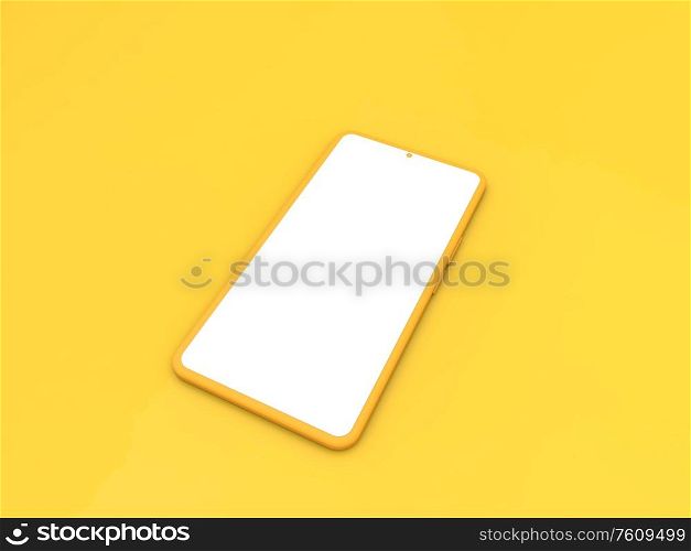 Blank smartphone mockup on yellow background. 3d render illustration.. Blank smartphone mockup on yellow background.