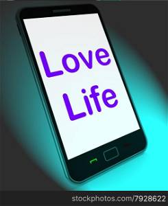 Blank Smartphone Screen With Hearts Background. Love Life On Mobile Showing Sex Romance Or Relationship