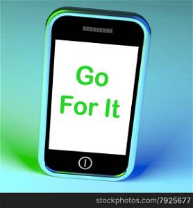 Blank Smartphone Screen With White Copyspace And Mauve Background. Go For It On Phone Showing Take Action