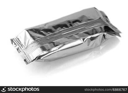 blank snack foil packaging isolated on white background
