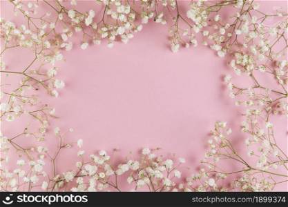 blank space writing text with fresh white gypsophila flower against pink background. Resolution and high quality beautiful photo. blank space writing text with fresh white gypsophila flower against pink background. High quality beautiful photo concept