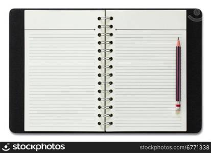 blank spiral notebook and pencil isolated on white