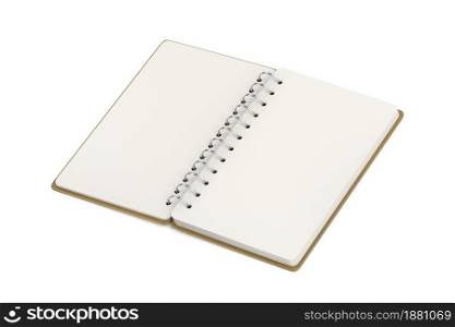 Blank spiral notebook on white background