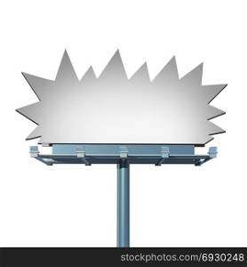 Blank starburst billboard as an advertising and marketing sign with text area proting a message as a 3D render.
