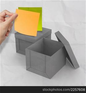 blank sticky notes on crumpled sticky note paper as concept