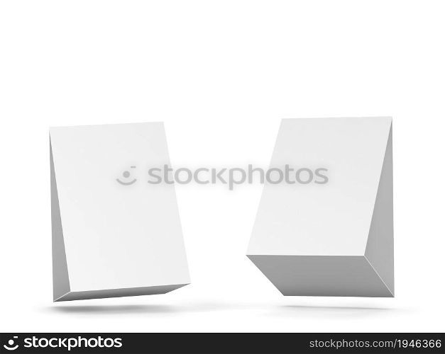 Blank table tent card mockup. 3d illustration isolated on white background