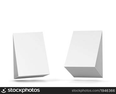 Blank table tent card mockup. 3d illustration isolated on white background