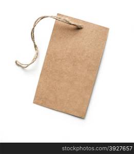 Blank tag tied with brown string with clipping path