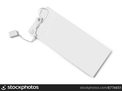 Blank tag tied with string. Price tag, gift tag, sale tag, address label with clipping path