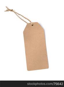 Blank tag tied with string. Price tag, gift tag, sale tag, address label.