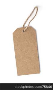 Blank tag tied with string. Price tag, gift tag, sale tag, address label.