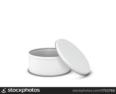 Blank tin can metal container for food or cosmetic. 3d illustration isolated on white background