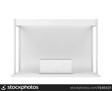 Blank tradeshow booth with counter mockup. 3d illustration isolated on white background