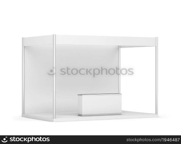 Blank tradeshow booth with counter mockup. 3d illustration isolated on white background