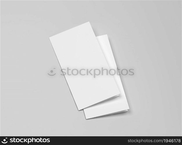 Blank trifold brochure mockup. 3d illustration on gray background