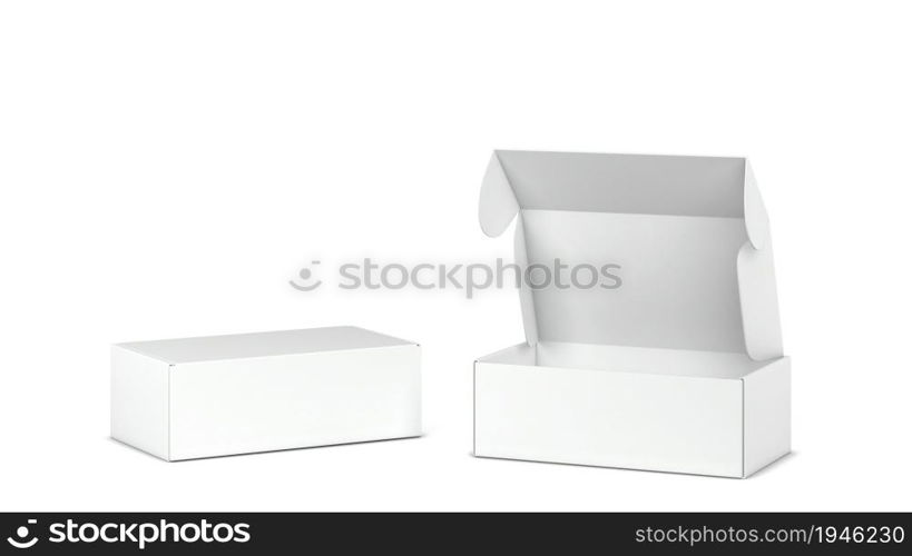 Blank tuck in flap packaging box mockup. 3d illustration isolated on white background