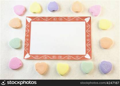 blank, Valentines day greeting card with candy heart border