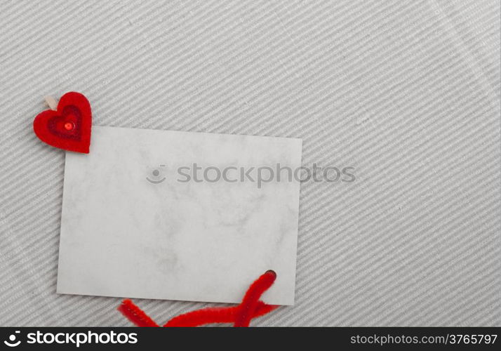 Blank vintage paper card copy-space space for text message and red heart symbol love. Valentine&rsquo;s day concept.