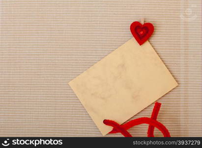 Blank vintage paper card copy-space space for text message and red heart symbol love. Valentine&#39;s day concept.