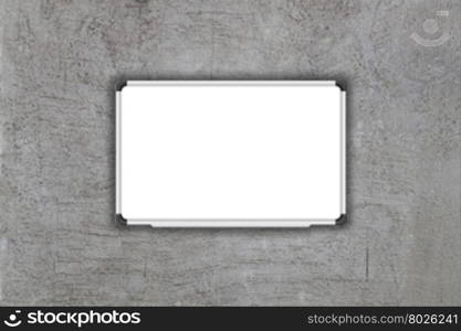 Blank white baord on gray concrete texture background, stock photo