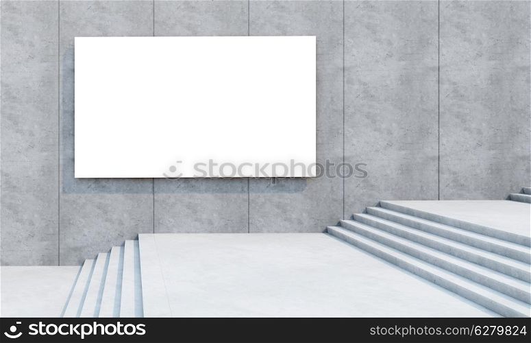 blank white billboard on the concrete wall